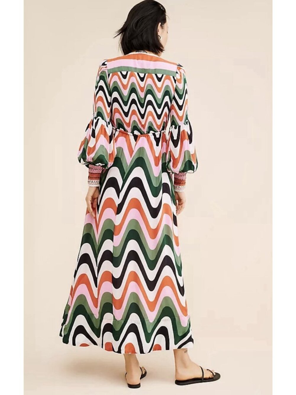 Farm Rio Women’s XS Abstract Wave Print Maxi Dress Long Sleeve Boho NWOT - Picture 3 of 16